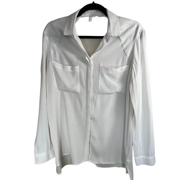 Silence & Noise Long Sleeve Sheer High Low Blouse. White. Size Small - Picture 6 of 15